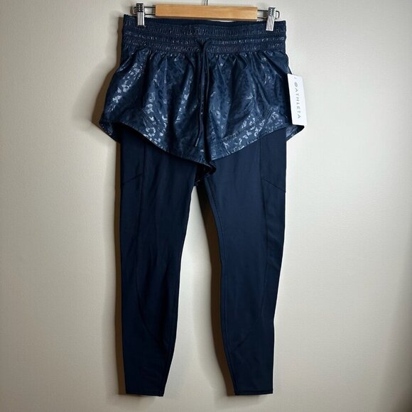Athleta Rainer 2 In 1 Tight Leggings Womens Size S Black 27” Supersonic NWT - Picture 1 of 15